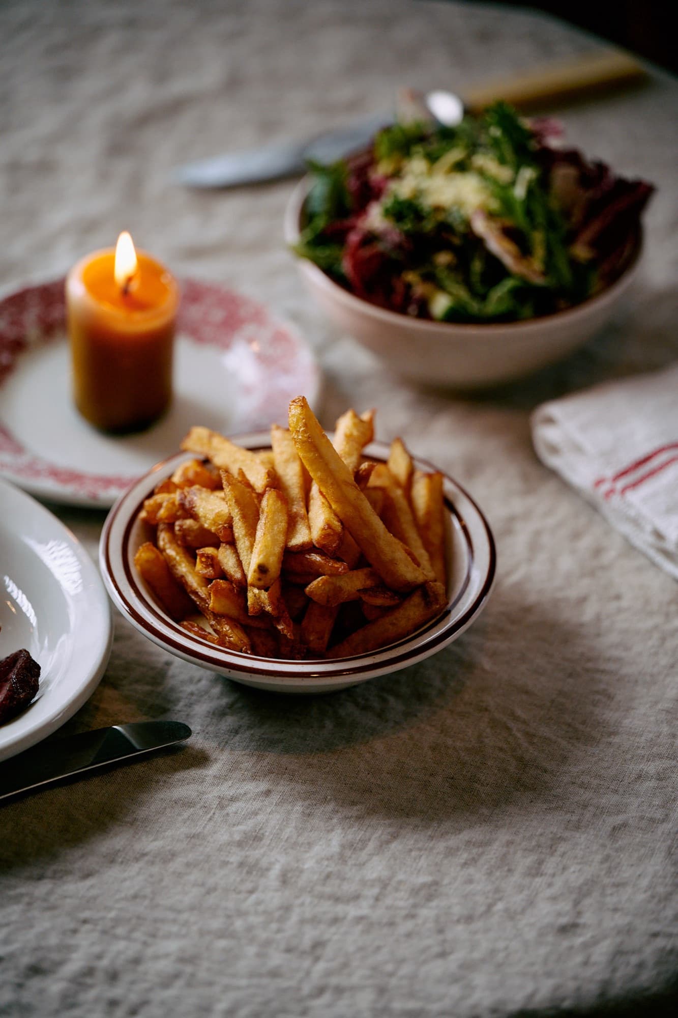 Fries and a green salad